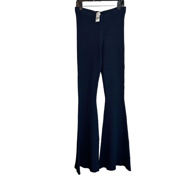 NEW Ronny Kobo Women's NAVY KNIT High-Rise Pants PULL ON BLUE SIZE SMALL flare - Picture 1 of 7